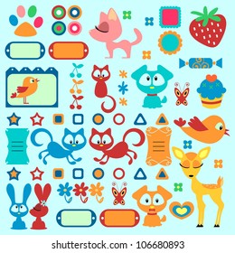 A set of cute decorative elements with animals