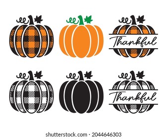 
Set of cute decorative pumpkin with plaid pattern. Pumpkin split frame vector illustration.
