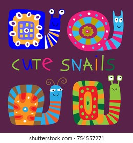 Set of a cute decorative snails in a children's style