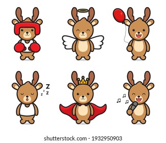 Set of cute dee mascot character with different poses cartoon vector icon illustration. Design isolated on white. Flat cartoon style.