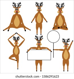 Set of cute deer isolated on a white background. Stock vector illustration for decoration and design, postcards, posters, fabrics, stickers, oyga, children and more.
