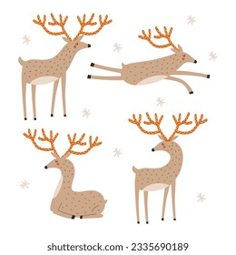 Set with cute deer. Vector illustrations