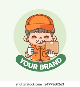 set Cute Delivery courier chibi kawaii character mascot design restaurant shop logo illustration outline style