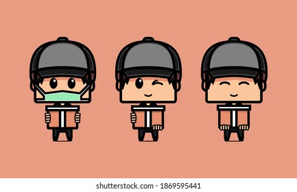 Set of cute delivery service character. Cute courier man bring the box for delivery. Illustration vector