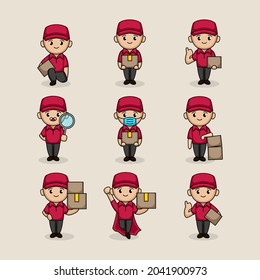 Set of cute deliveryman postman mascot design