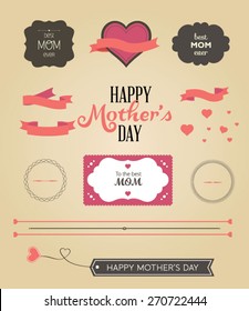 A set of cute design elements for Mother's Day. Vector illustration