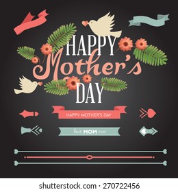 A set of cute design elements for Mother's Day. Vector illustration