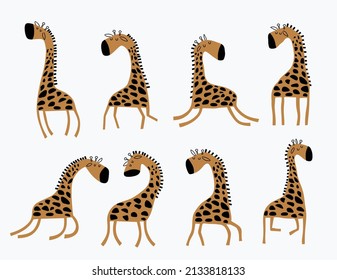 Set of cute designer giraffe  on white background. 