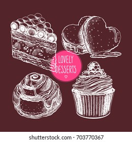 set of cute desserts. hand-drawn illustration