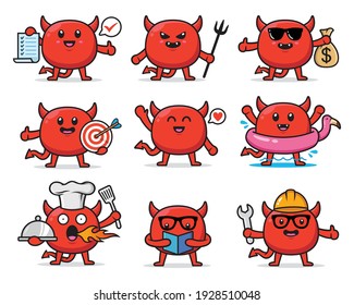 Set Of Cute Devil Character Design