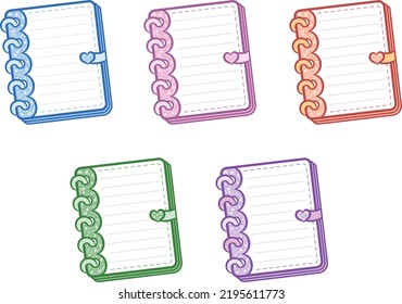 set of cute diary book letter notes for writing with pastel coloring
