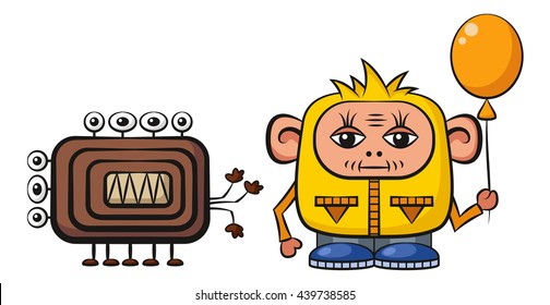 Set of Cute Different Cartoon Monsters, Colorful Characters with Toy Balloon, Elements for your Design, Prints and Banners, Isolated on White Background. Vector
