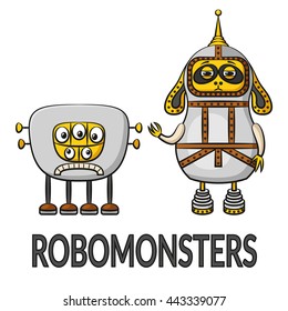Set of Cute Different Cartoon Robots, Colorful Characters, Elements for your Design, Prints and Banners, Isolated on White Background. Vector