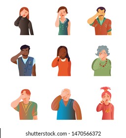 Set of cute different people facepalm, stress situation