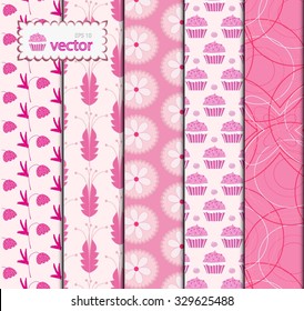  set Cute different vector  patterns. Pink and white colors