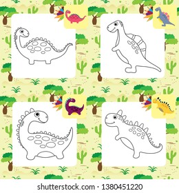 Set of cute dino coloring pages. Vector illustration.