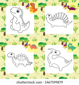 Set of cute dino coloring pages. Vector illustration.