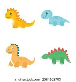 Set of Cute Dino Dinosaur Animal Cartoon Character with Happy Expression