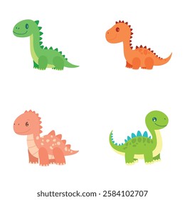 Set of Cute Dino Dinosaur Animal Cartoon Character with Happy Expression