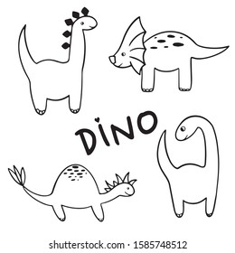 set of cute Dino. Doodle style. Black outline. Vector version 