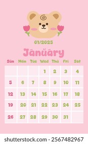 Set of cute dino hatching egg in different 2025 calendar with cute kawaii style. Pastel Color. January