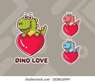 set of cute dino love mascot logo with optional appearance. premium kawaii vector
