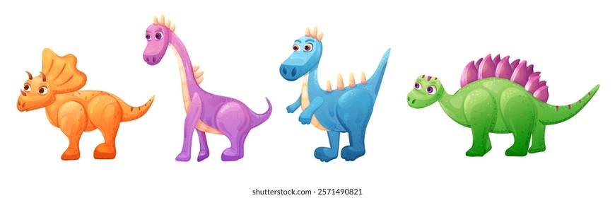 Set of cute dino stegosaurus and triceratops. Vector illustration 