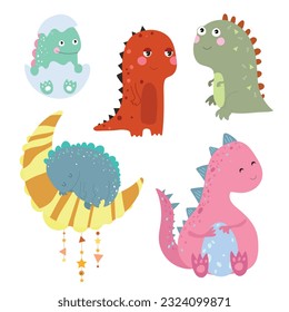 Set süßer Dino. Vektorgrafik auf weißem Hintergrund.