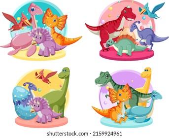 Set Cute Dinosaur Cartoon Characters Illustration Stock Vector (Royalty ...