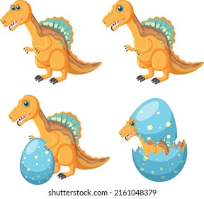 Set of cute dinosaur cartoon characters illustration