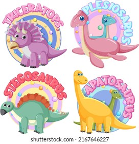 Set Cute Dinosaur Cartoon Characters Illustration Stock Vector (Royalty ...