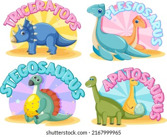 Set Cute Dinosaur Cartoon Characters Illustration Stock Vector (Royalty ...