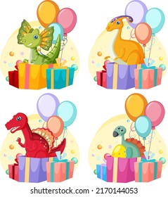 Set of cute dinosaur cartoon characters illustration