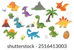 Set of cute dinosaur cartoon, isolated on white background