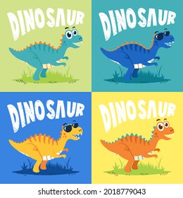 Conjunto de lindos personajes de dinosaurios ilustraciones de dibujos animados de diseño plano vector.