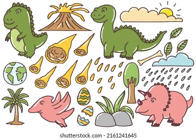 Set of cute dinosaur doodles, cartoon, fun, hand drawn, print, art