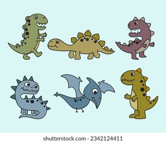 Set of cute dinosaur. Group of kawaii dinosaur.