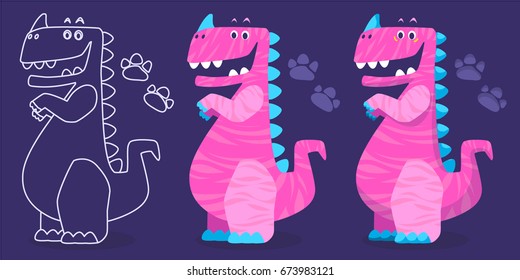 Set of cute dinosaur illustrations. Cartoon vector icons are suitable for cards, wallpapers, backgrounds, fabric and textile printing.