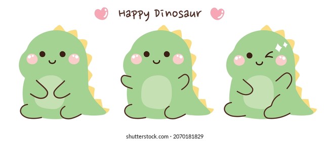 Set of cute dinosaur in various pose cartoon on white background.Smie face.Animal character design.Isolate.Vector.Illustration.