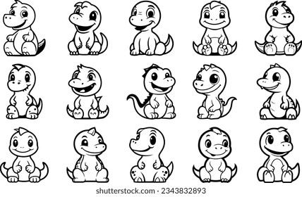Set of Cute Dinosaur in vector style