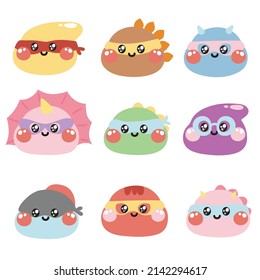 Set of cute dinosaur wear mask in superhero cartoon.Animals face design.Kid graphic.Kawaii.Vector.Illustration.