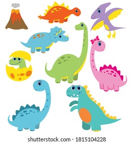 set of cute dinosaurs, cartoon baby dino vector illustration 