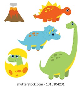 set of cute dinosaurs, cartoon baby dino vector illustration 