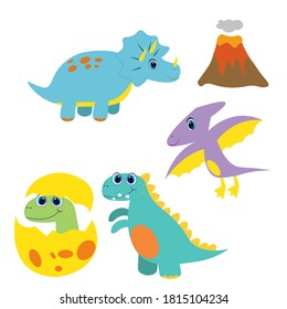 set of cute dinosaurs, cartoon baby dino vector illustration 