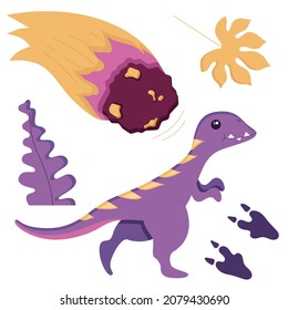 A set of cute dinosaurs for decorating the nursery, Mesozoic era stickers for children, Tyrannosaurus, Pterodactyl, Stegosaurus, Brachiosaurus in a flat style, isolated on a white. Vector illustration