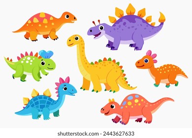 Conjunto de lindos dinosaurios. Dibujado a mano ilustración vectorial.