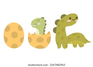 Set of cute dinosaurs set with cute kawaii style. Suitable for flat design illustration, clip art, stickers, etc