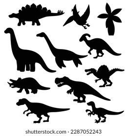 Set of cute dinosaurs silhouette