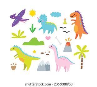 Set of cute dinosaurs vector illustration