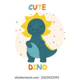 Set of cute dinosaurs. Vector illustration in modern style. Kawaii. Hand drawn.